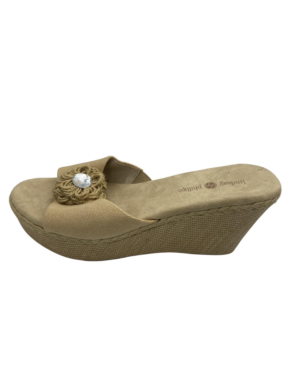 Lindsay Phillips Sandals Shoes Womens Size 11 Beige Wedge Slide Slip On Flower